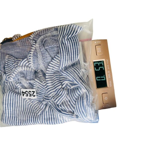 Blue & White Striped Button-Up Top W5 Womens S - Picture 6 of 6